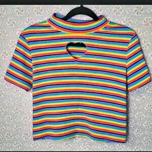 Hot Topic Rainbow stripped heart cutout 90s vintage